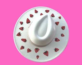 Strawberry Hand Painted Fedora Hat
