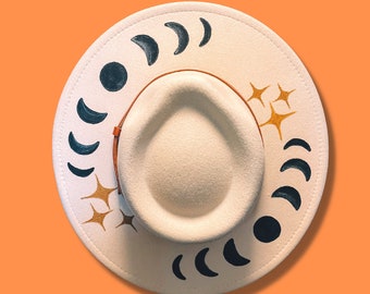 Moon Phases Celestial Hand Painted Fedora Hat