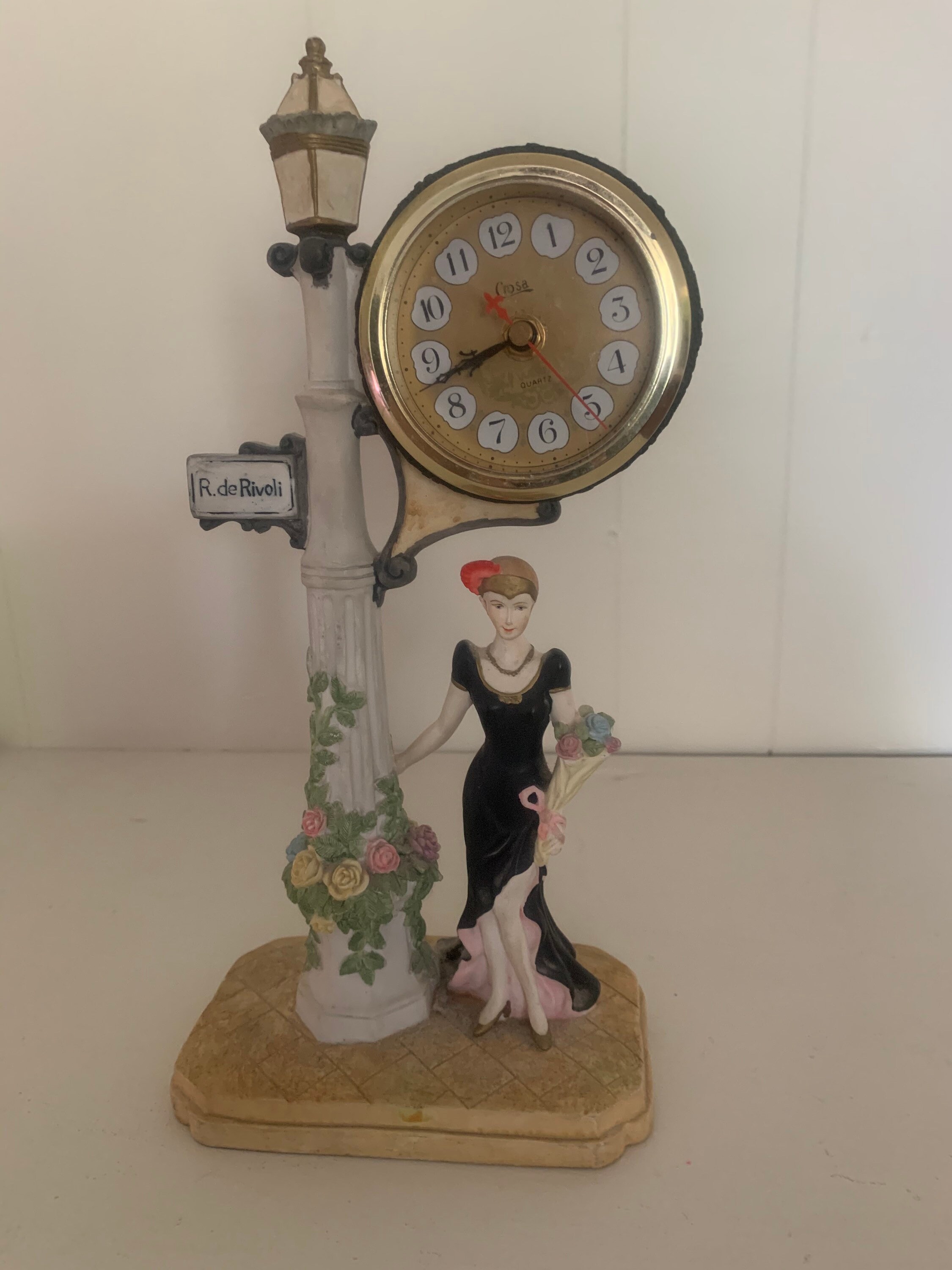 Vintage Crosa Clock R.de Rivoli Woman at Lampost Etsy