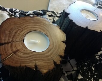 4" "Light Cedar" Woodland Inspired Handmade Tea Light Candle Holders