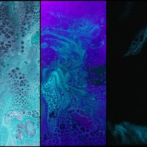16&quot; x 20&quot; &quot;Northern Lights - the Alien&quot; Original Fine Art Acrylic Pour Painting Blacklight / UV Sensitive / Glow-in-the-dark fluid art