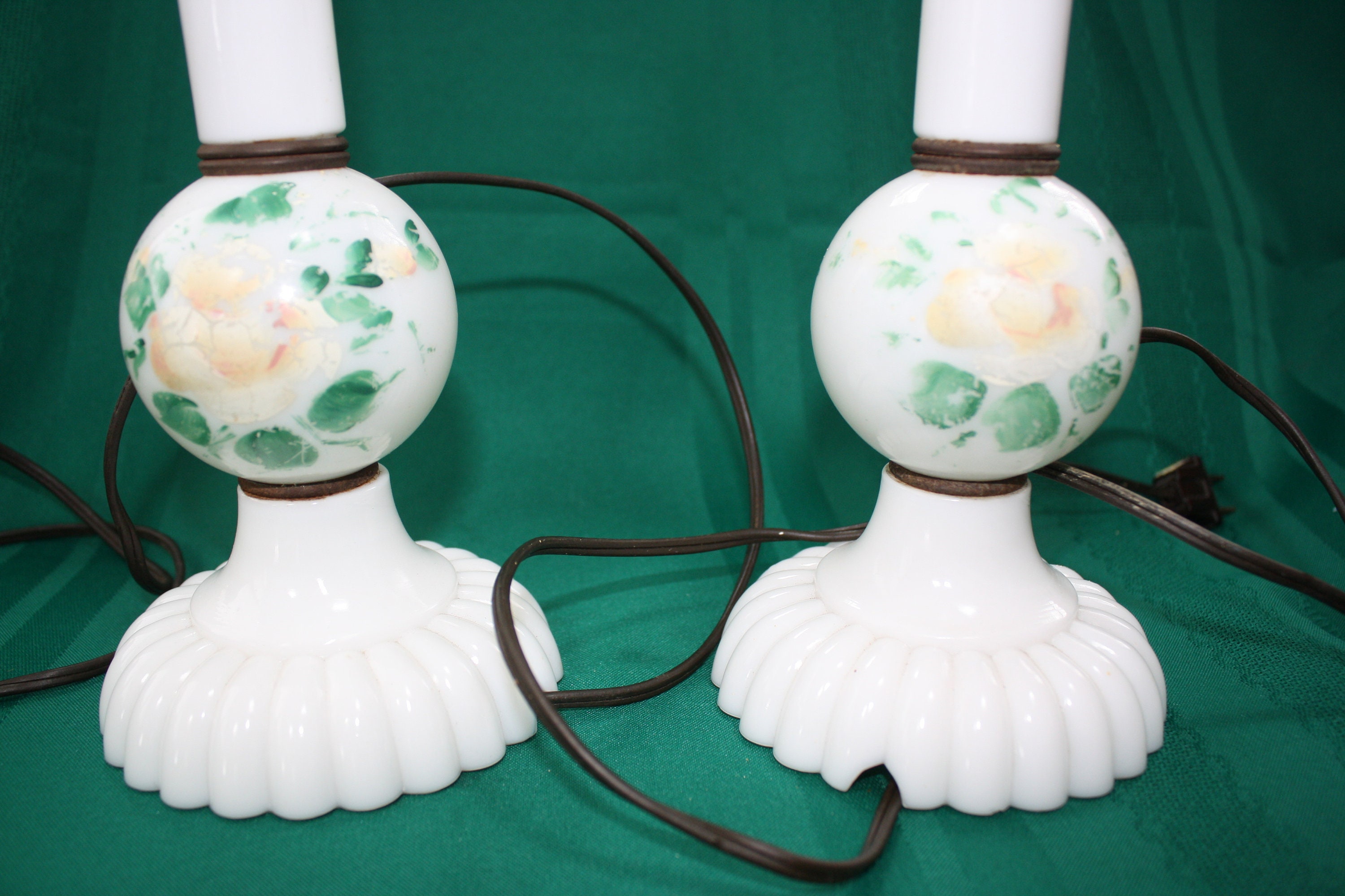 Milk Glass Vanity Lamps Hand Painted Vintage Stackable Lamps Etsy