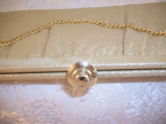 Gold Fabric Lame Metallic Clutch With Chain Vinta… - image 3