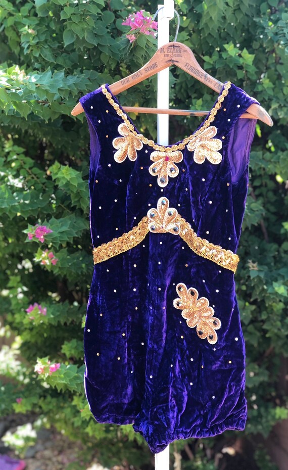 Vintage Purple Velvet Embellished Circus Unitard/