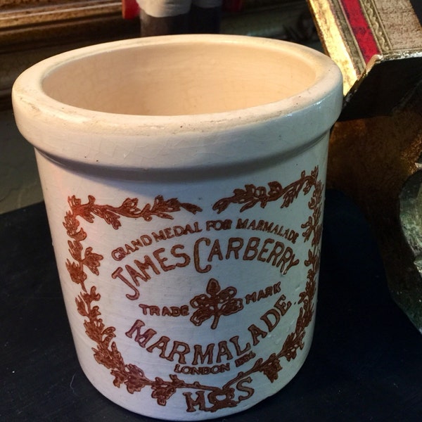 Clearance!! Was 28 dollars James Carberry Grand Medal Marmalade London 1886 Gallon Stoneware Jar