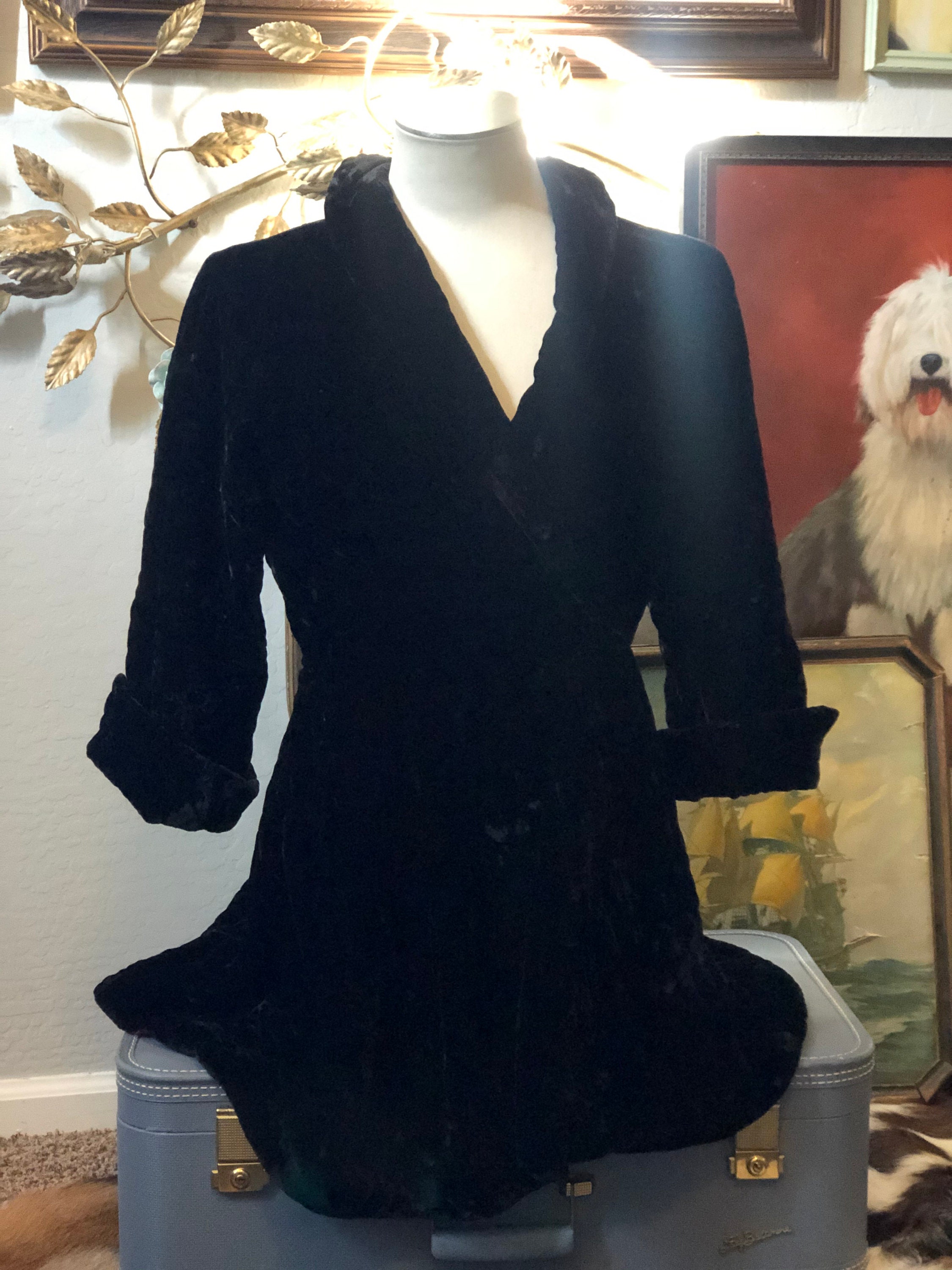 Vintage Quilted Black Velvet Short Swing Coat With Fuchsia - Etsy