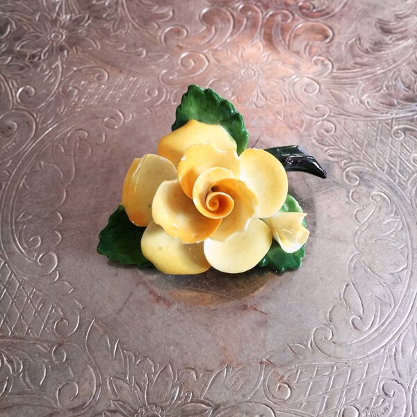 Vintage Cara China Staffordshire Yellow Rose Brooch Made in England