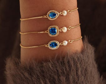 Something blue wedding bridesmaid gift, Something Blue for Bride Pearl bracelet Will you be my something blue ideas, gift card box include