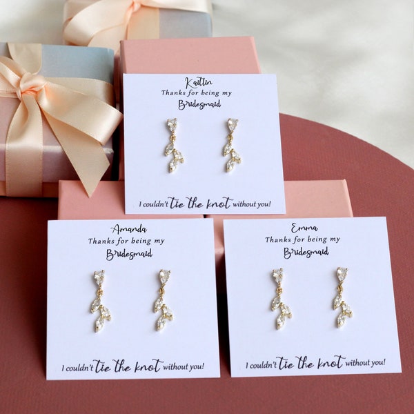 Best friend Bridesmaid earrings Gifts, 14K Gold Plated, Dainty Gold leaf earrings for her, Forest Wedding ON SALE