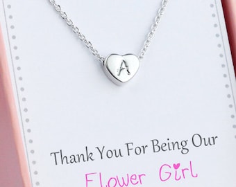 Flower girl Initial heart necklace, Personalized Gold Heart necklace, mini silver Heart, Bridesmaid best friend Idea necklace jewelry gift