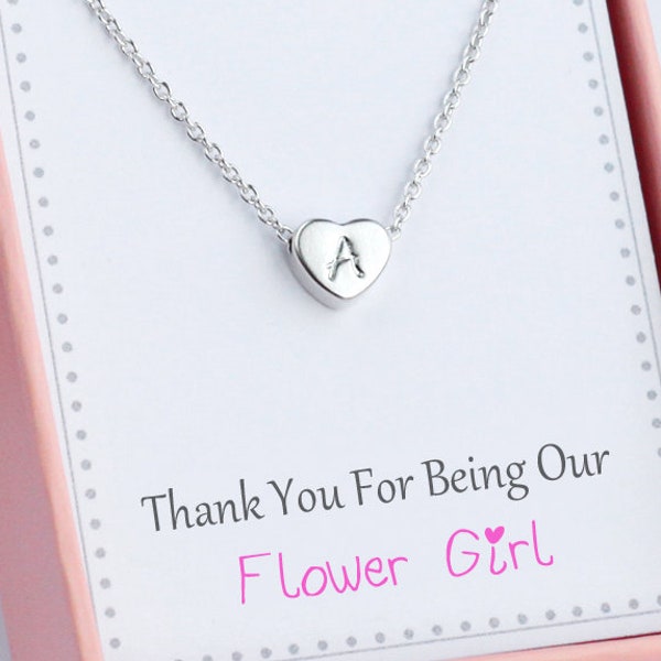 Flower girl Initial heart necklace, Personalized Gold Heart necklace, mini silver Heart, Bridesmaid best friend Idea necklace jewelry gift