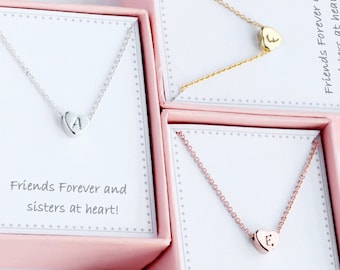 Friendship sisters necklace, Graduation Best Friends Initial heart necklace, Personalized Gold Heart necklace jewelry gift