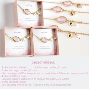 Best friend Bridesmaids Bracelet Gift, 14K Gold Plated, Personalized BirthStones initial Bracelet,flower girl Bracelet,Blush Wedding ON SALE image 3