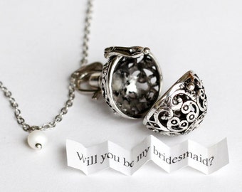 Antique Silver Ball Locket Secret Message Necklace, Personalized custom message, make a wish, wedding, bridesmaid, Boyfriend Girlfriend Gift