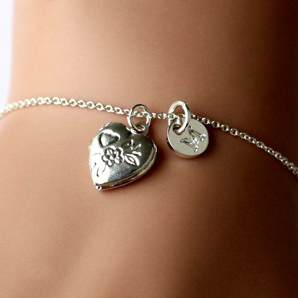 Tiny Silver Locket Bracelet, make a wish, initial gifts for girlfriend, best friend, Valentines gift, Wedding , Bridesmaid Bracelet Jewelry