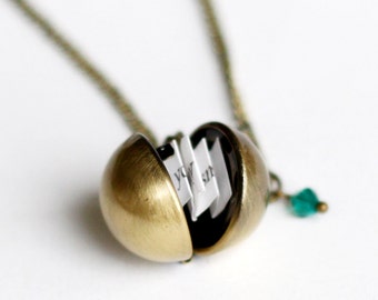 Secret Message Necklace, Personalized custom message, Antique Brass Ball Locket, make a wish, wedding, bridesmaid, Boyfriend Girlfriend Gift