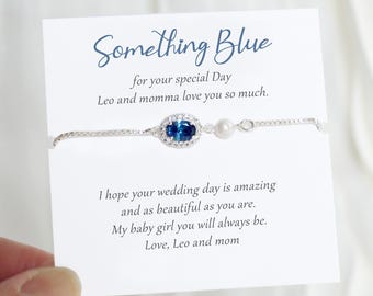 Something Blue for Bride Pearl bracelet Something blue wedding day gift Will you be my something blue proposal ideas, gift card box include