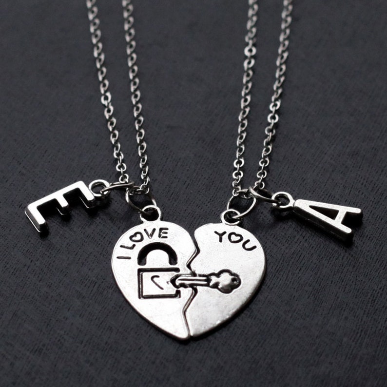 Two piece heart necklace for boyfriend and girlfriend gold Clearance