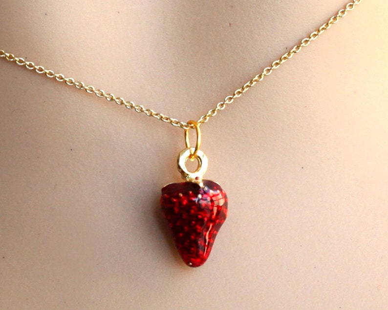Red Strawberry Necklace Strawberry Pendant Necklace 18K GOLD Etsy