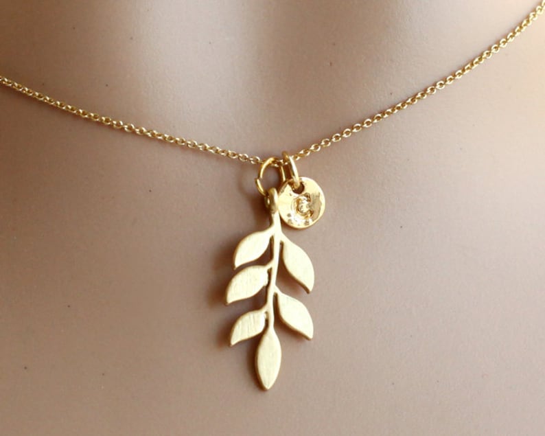 Bridesmaid necklace Initial necklace Valentines Necklace 14K GOLD Plated Leaves Pendant Necklace Flower girl Gift Wedding Jewelry