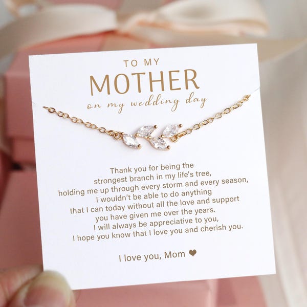 Mother of Bride gift, To My Mom on My Wedding Day, Bride Mom Gift, Mother day gift, leaf necklace, Minimalist family Christmas gift necklace