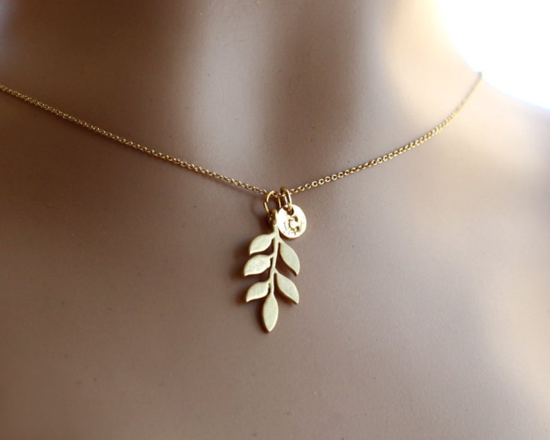 Bridesmaid necklace Initial necklace Valentines Necklace 14K GOLD Plated Leaves Pendant Necklace Flower girl Gift Wedding Jewelry