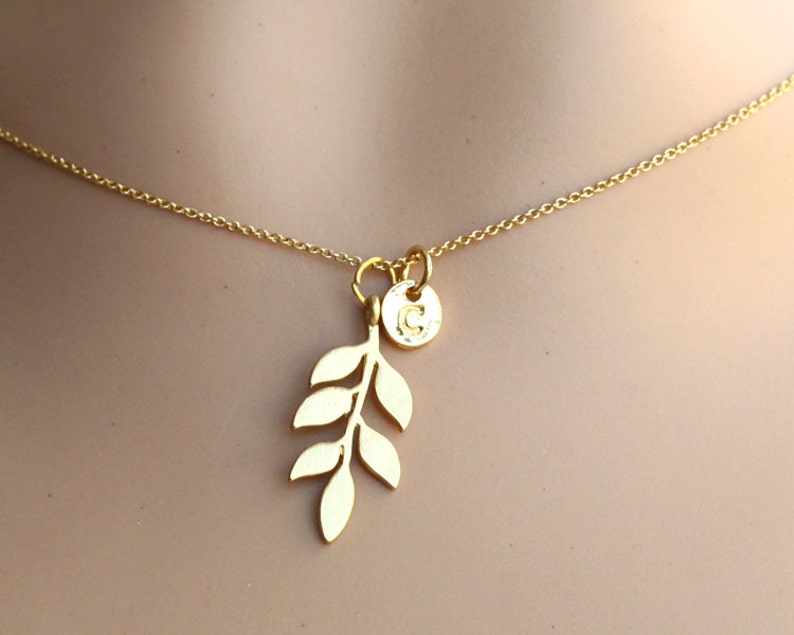 Bridesmaid necklace Initial necklace Valentines Necklace 14K GOLD Plated Leaves Pendant Necklace Flower girl Gift Wedding Jewelry