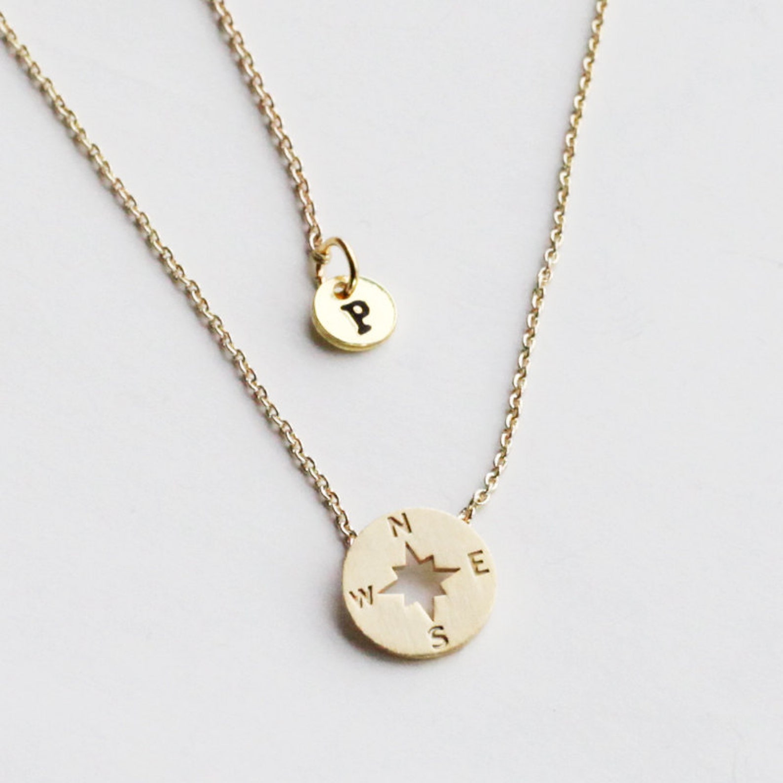 Compass Necklace Personalized Initial Christmas Gift Etsy