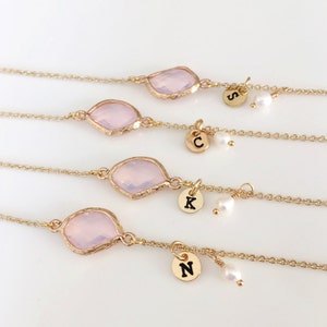 Pulsera de regalo para dama de honor, chapada en oro de 14 quilates, pulsera con inicial de piedras de nacimiento personalizada, pulsera para niña de las flores, boda ruborizada EN OFERTA