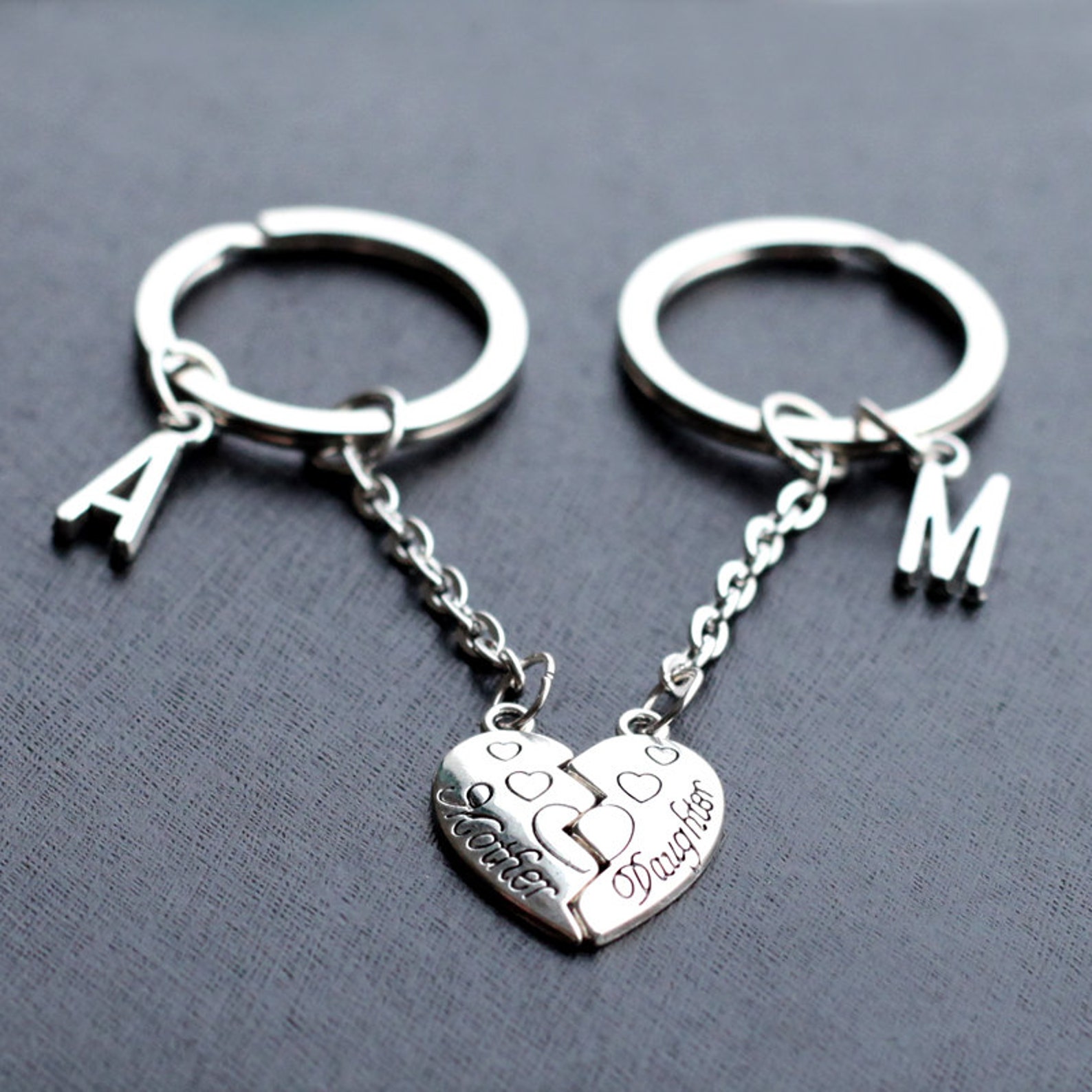 Mother Daughter Keychain Christmas Gift initials heart Etsy