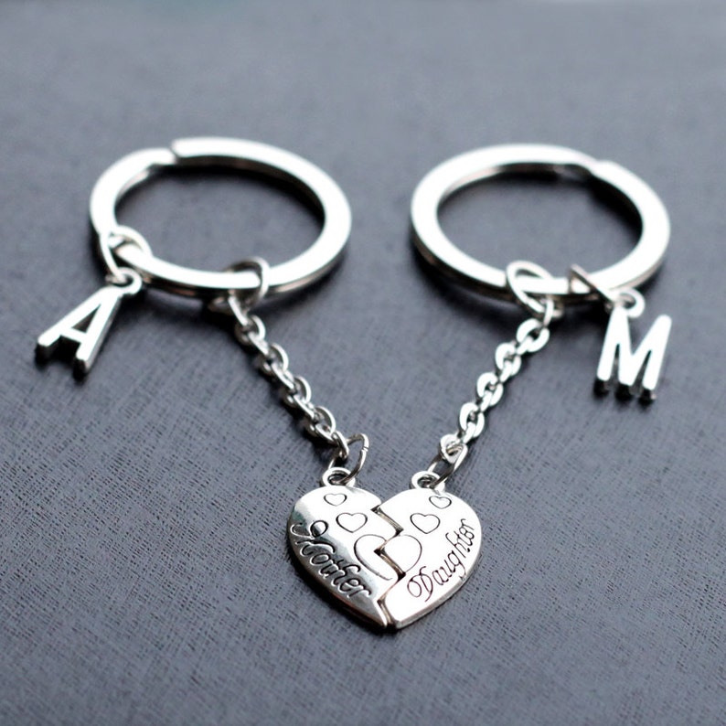 Mother Daughter Keychain Christmas Gift initials heart Etsy