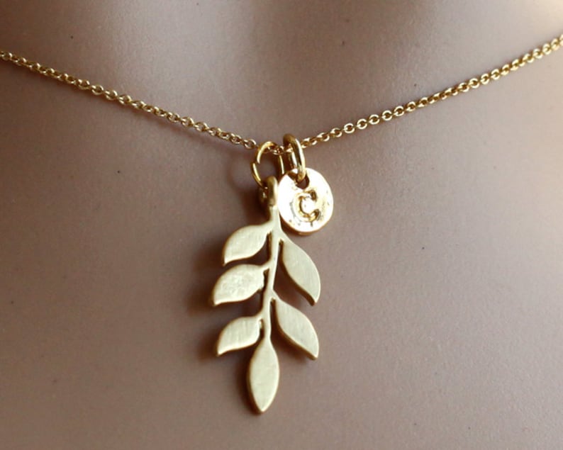 Bridesmaid necklace Initial necklace Valentines Necklace 14K GOLD Plated Leaves Pendant Necklace Flower girl Gift Wedding Jewelry