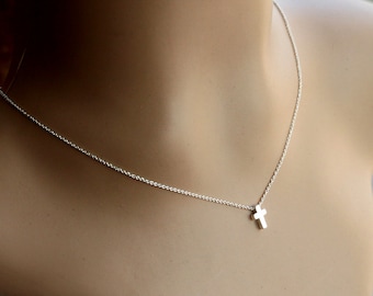 Tiny Cross Necklace, Silver Cross Necklace, Gift for Birthday, best friend, Bridesmaid gift Jewelry, bridal, Weddings jewelry