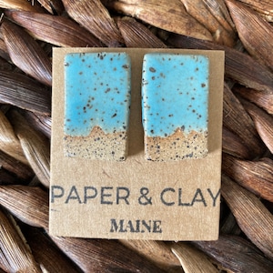 Turquoise speckled ceramic earrings | Turquoise rectangular ceramic earrings