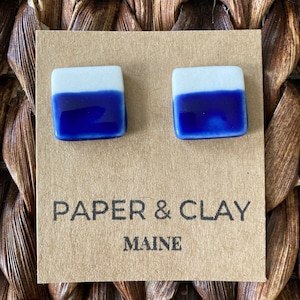 Blue and white porcelain square earrings