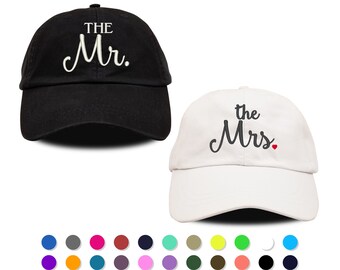 Mr. and Mrs. Hat Set: Embroidered Cotton Twill Honeymoon Hats