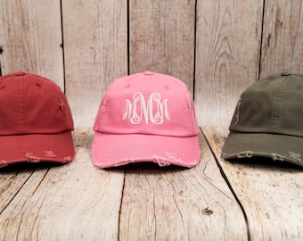 Monogrammed Distressed Baseball Cap: Personalized Cotton Twill Hat