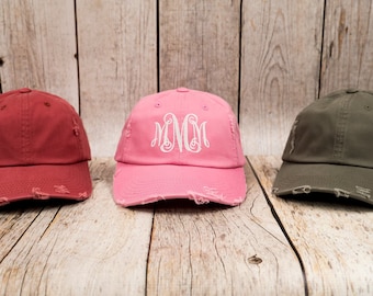 Monogrammed Cap, Monogrammed Hat, Distressed Hat, Distressed Cap, Custom Hat, Monogram Hat, Personalized Hat, Personalized Cap, Baseball Cap