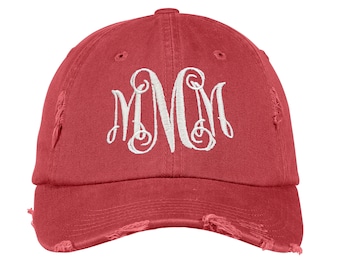 Monogram Hat | Monogram Cap | Personalized Hat | Distressed Hat | Vintage Baseball Cap - Red