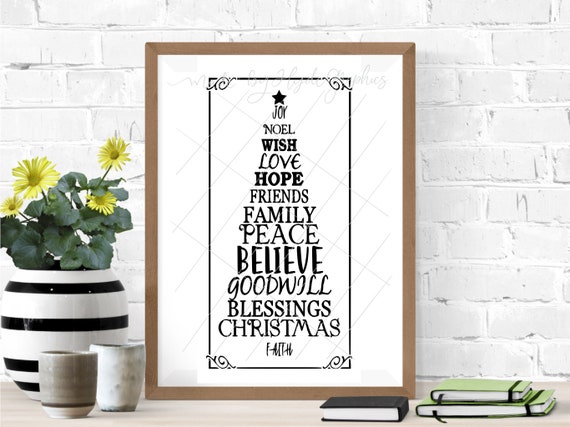 Download Free Christmas Words Tree Svg File Handlettered Svg Design Sign Etsy SVG DXF Cut File