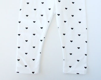 Baby Leggings in Black and White Heart print, baby leggings, girls leggings