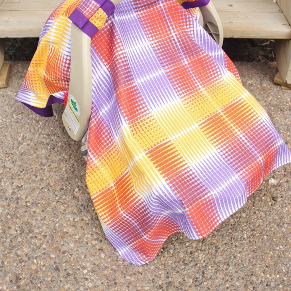 Baby Car Seat Canopy in Purple Plaid