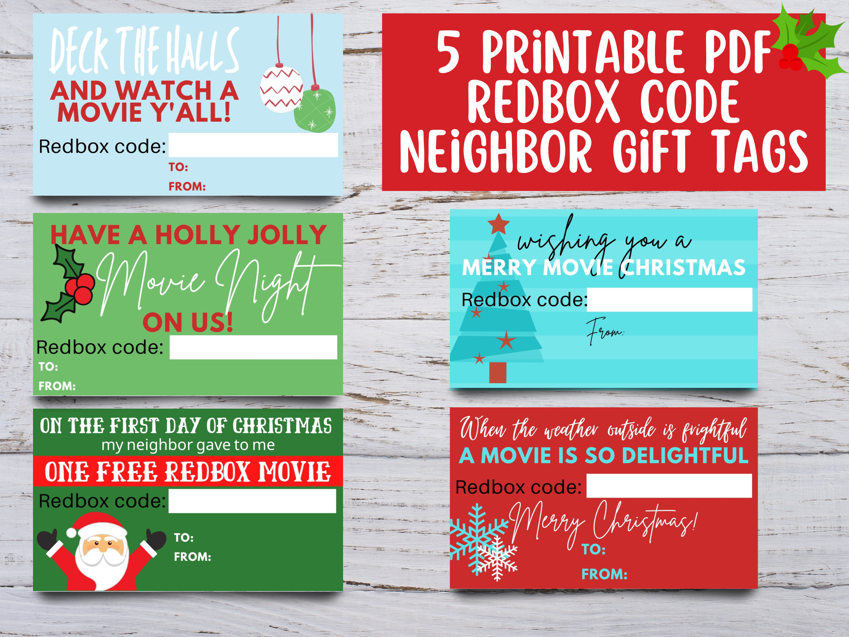 Christmas Gift Tag / Tape / Neighbor Gift / Green Red / DIGITAL Printable  Card / Co-worker Friend School / Non Food Holiday Present / Jpeg 