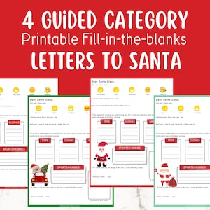Carta a Papá Noel imprimible con guía por categorías / Carta a Papá Noel con espacios en blanco / Carta a Papá Noel / Querido Papá Noel / Plantilla de carta a Papá Noel