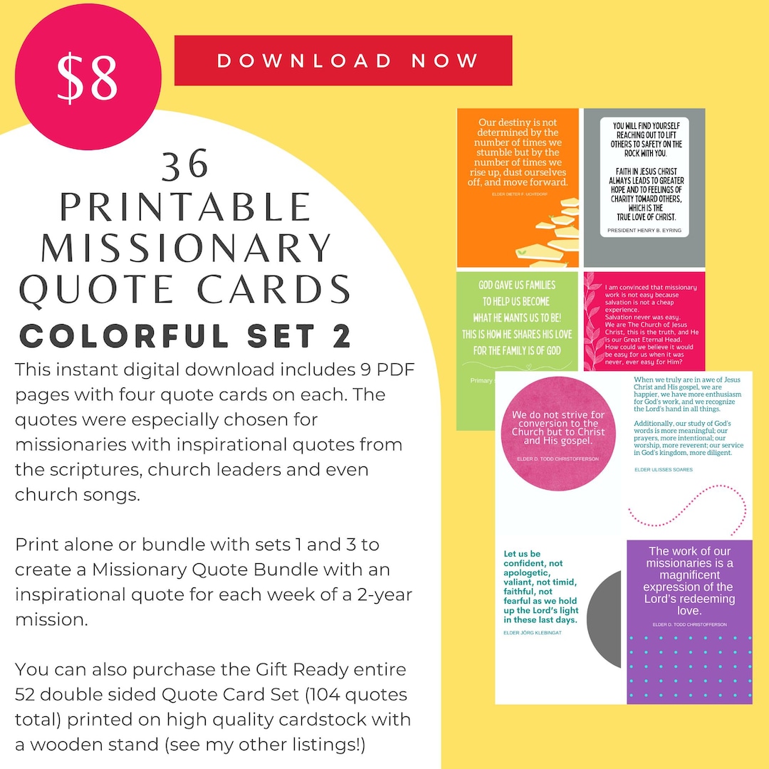 36 Printable Missionary Quote Cards | Colorful Set 2 | LDS Missionary ...
