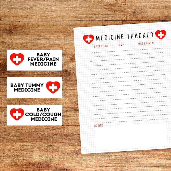 Baby First Aid Kit Labels and Medication Tracker **Digital Printable**