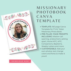 LDS Missionary Photo book Canva Template | 11" x14" Sister Memory Book in Rosette| Missionary Gift | Missionary Keepsake | Editable in Canva