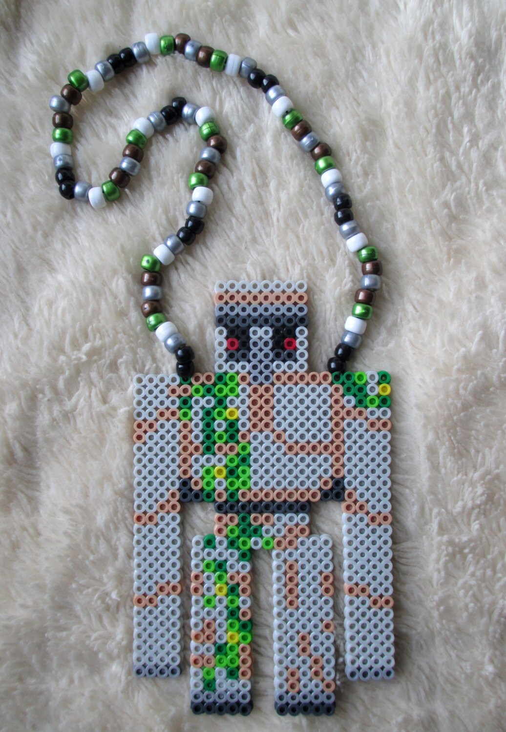 Minecraft Iron Golem Kandi Perler Art Beads Beaded Necklace Etsy
