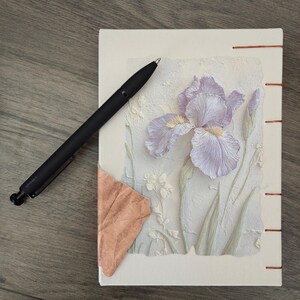 Album da disegno vuoto per mancini, diario copto decorato a mano con perline, libro d'arte a tecnica mista, copertina con iris
