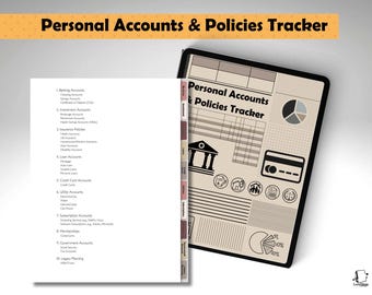 Personal Accounts &  Policies Digital Organizer - For Managing Accounts, Subscriptions, and More!